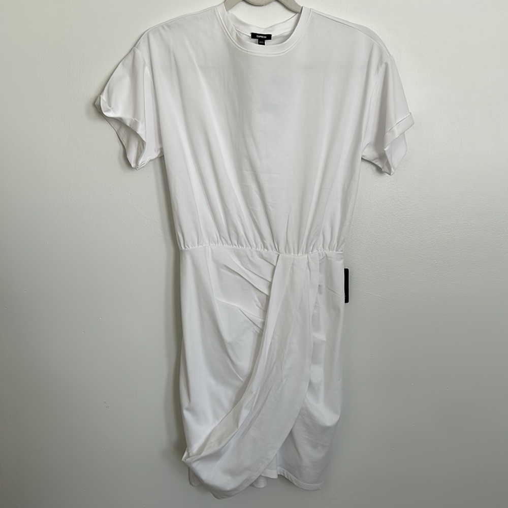 Express Crew Neck Short Sleeve Draped T-Shirt Dress - Picture 2 of 5